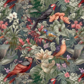 Tecido floral com pássaros