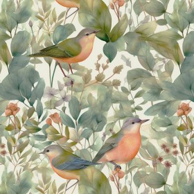 Tela Floral con Pájaros