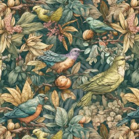 Tecido floral com pássaros