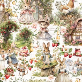 Floral Fabric With Rabbits